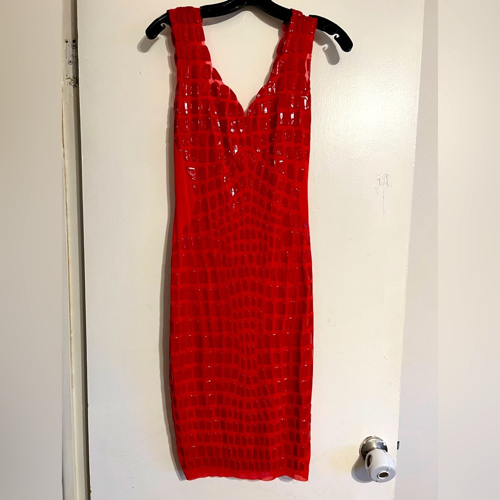 Ema Savahl Couture Red Crocodile print dress